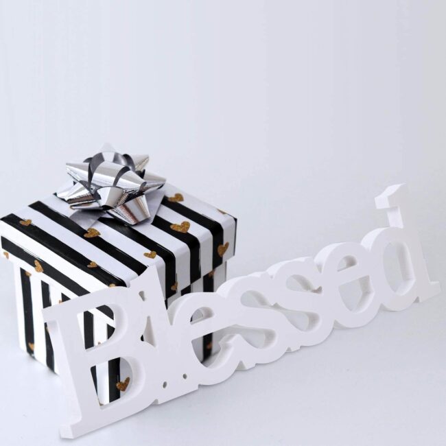 Wooden White "Blessed" Home Accent